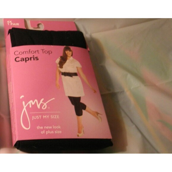 NEW by JMS, JUST MY SIZE BLACK COMFORT TOP CAPRIS, TIGHTS HOSIERY PLUS SIZE (4X) - Picture 1 of 6